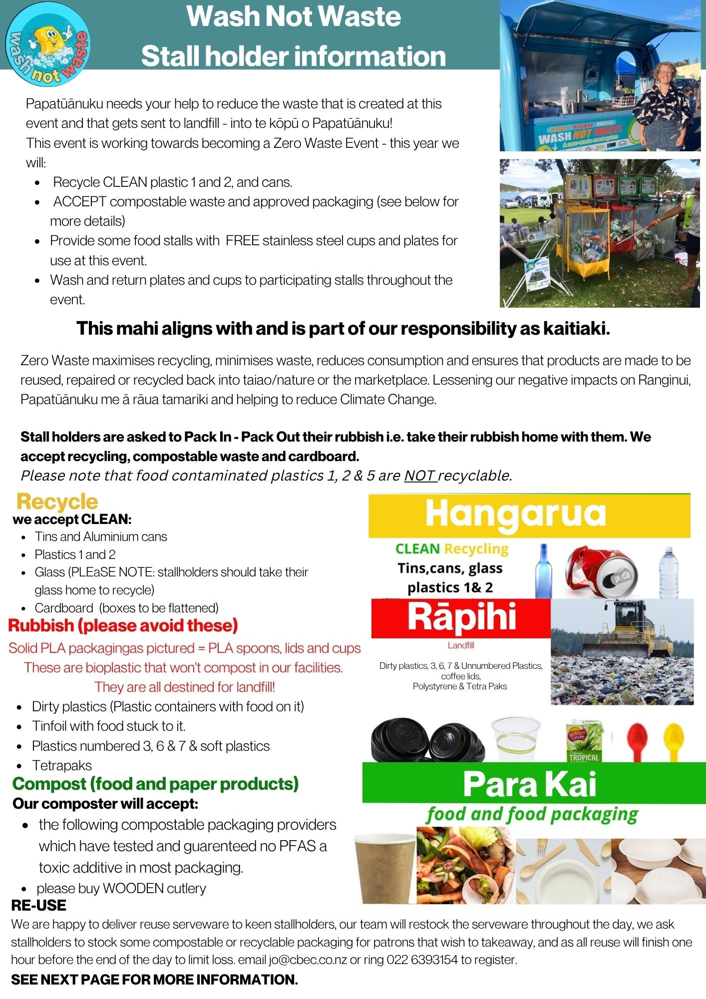 Stall holders information and reuse serveware