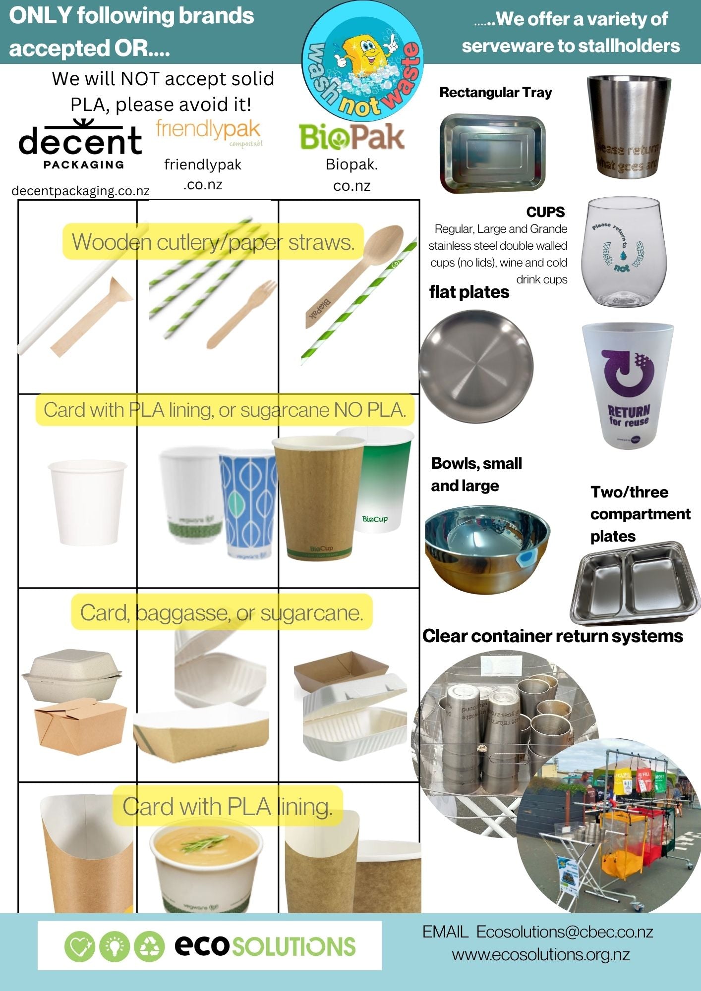 Stall holders information and reuse serveware
